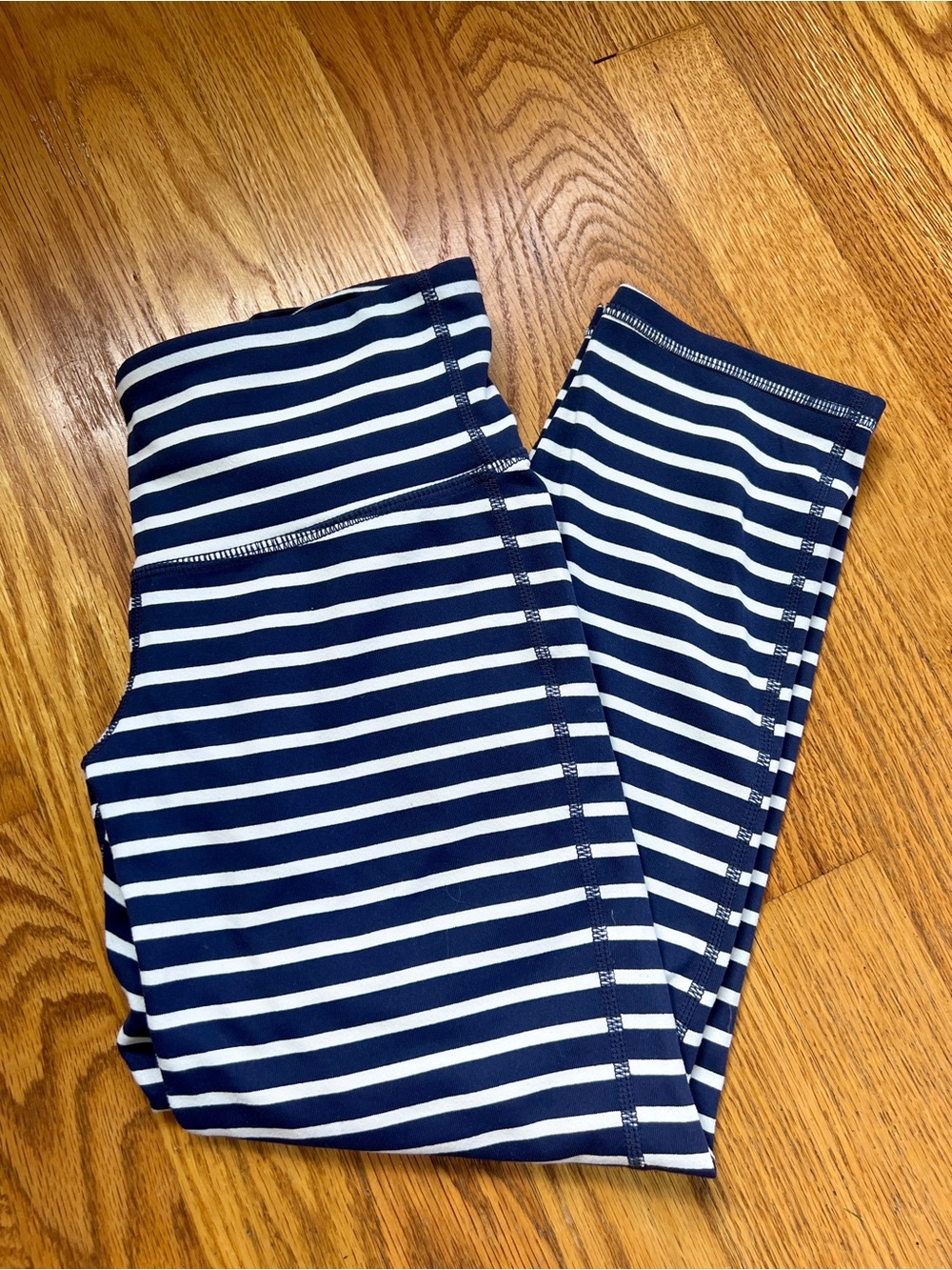 Athleta Navy/White Striped Chaturanga Capri Leggings